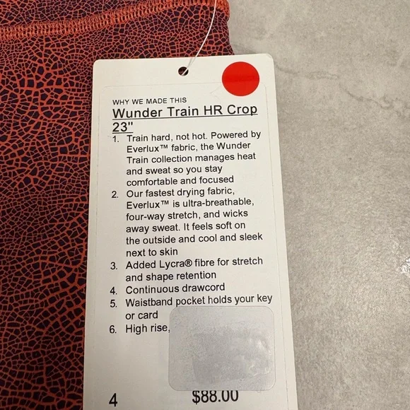 Lululemon Wunder Train HR Crop 23" Crackle Glaze Vintage Orange Larkspur Size 2 - Picture 4 of 11